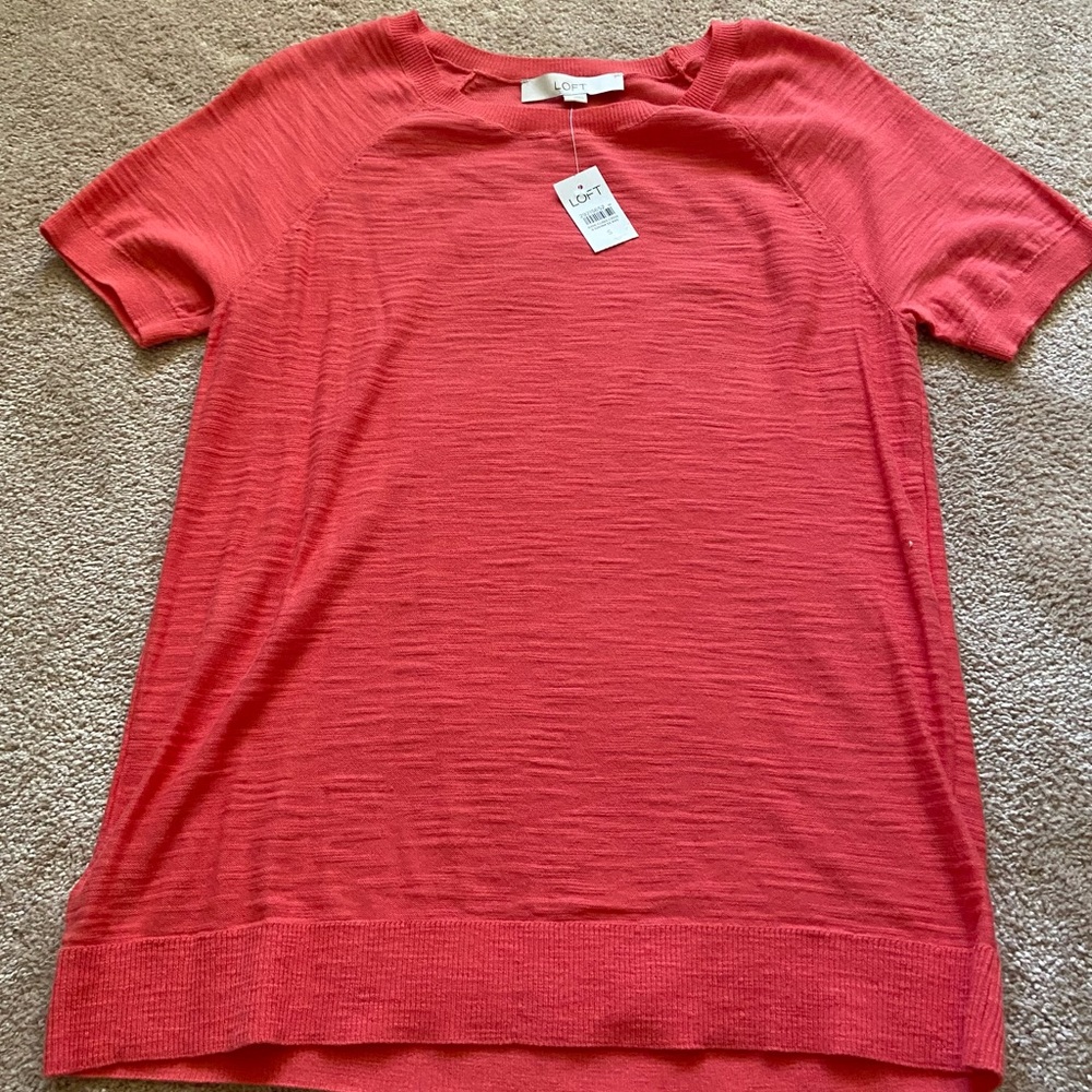 LOFT Vintage Soft Coral Peach Ballet Neck Lightweight Sweater Top
